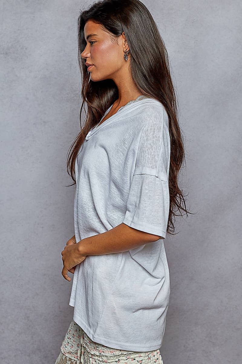 POL Clothing V-neck short sleeve stone washing knit top-Pol Clothing-Stuffology - Where Vintage Meets Modern, A Boutique for Real Women in Crosbyton, TX