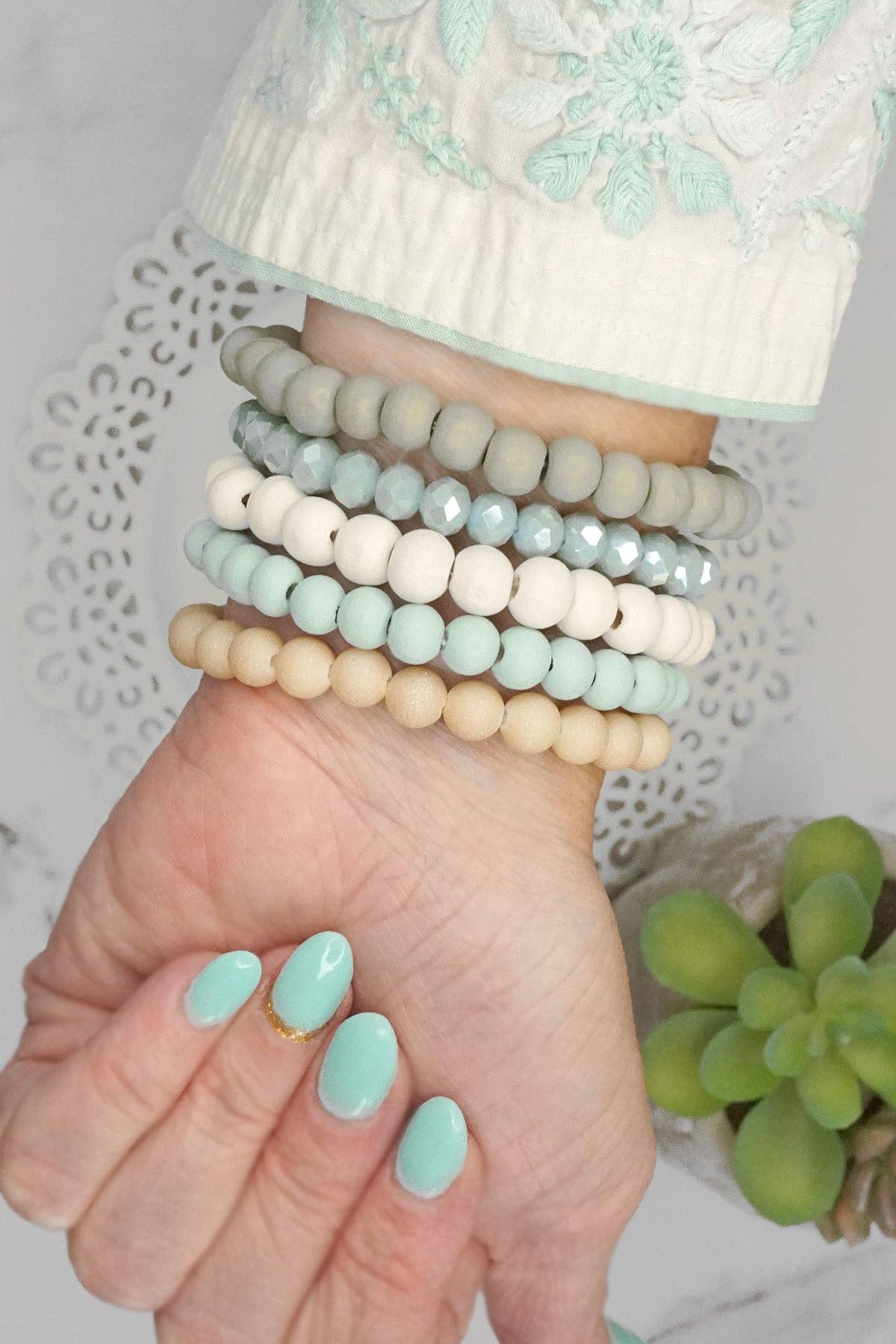 Wood glass basic bracelets stack beaded bracelet set-PennyLine inc-Stuffology - Where Vintage Meets Modern, A Boutique for Real Women in Crosbyton, TX