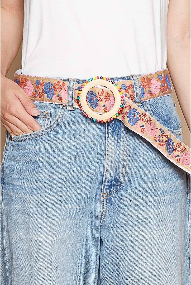Floral pattern round buckle multicolored beads-BELT-POL Clothing-Stuffology - Where Vintage Meets Modern, A Boutique for Real Women in Crosbyton, TX
