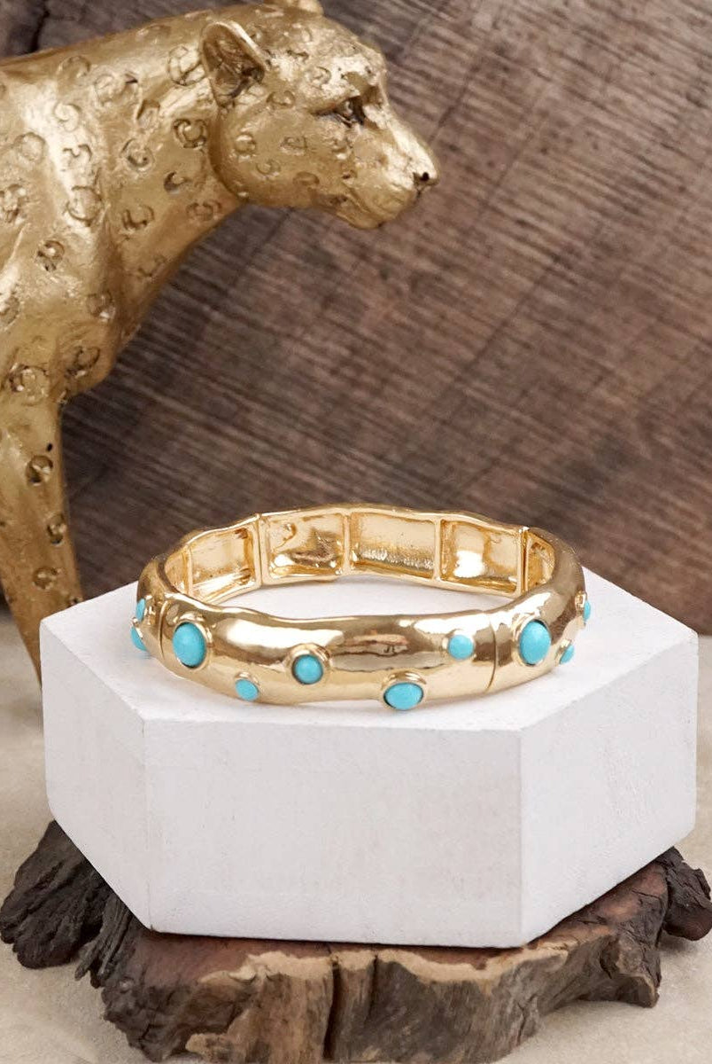 Desert Dew – Turquoise Cabochon Stretch Bangle-Bracelets-PennyLine inc-Stuffology - Where Vintage Meets Modern, A Boutique for Real Women in Crosbyton, TX