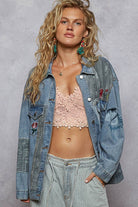 Long sleeve denim embroidery roomy fit jacket-Denim Jacket-Pol Clothing-Stuffology - Where Vintage Meets Modern, A Boutique for Real Women in Crosbyton, TX