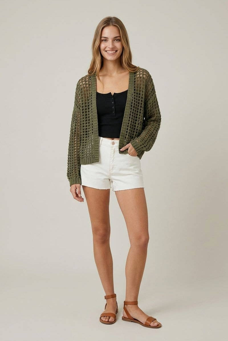 CROCHET FISHNET CROPPED OPEN CARDIGAN - 10685J-Doe and Rae-Stuffology - Where Vintage Meets Modern, A Boutique for Real Women in Crosbyton, TX