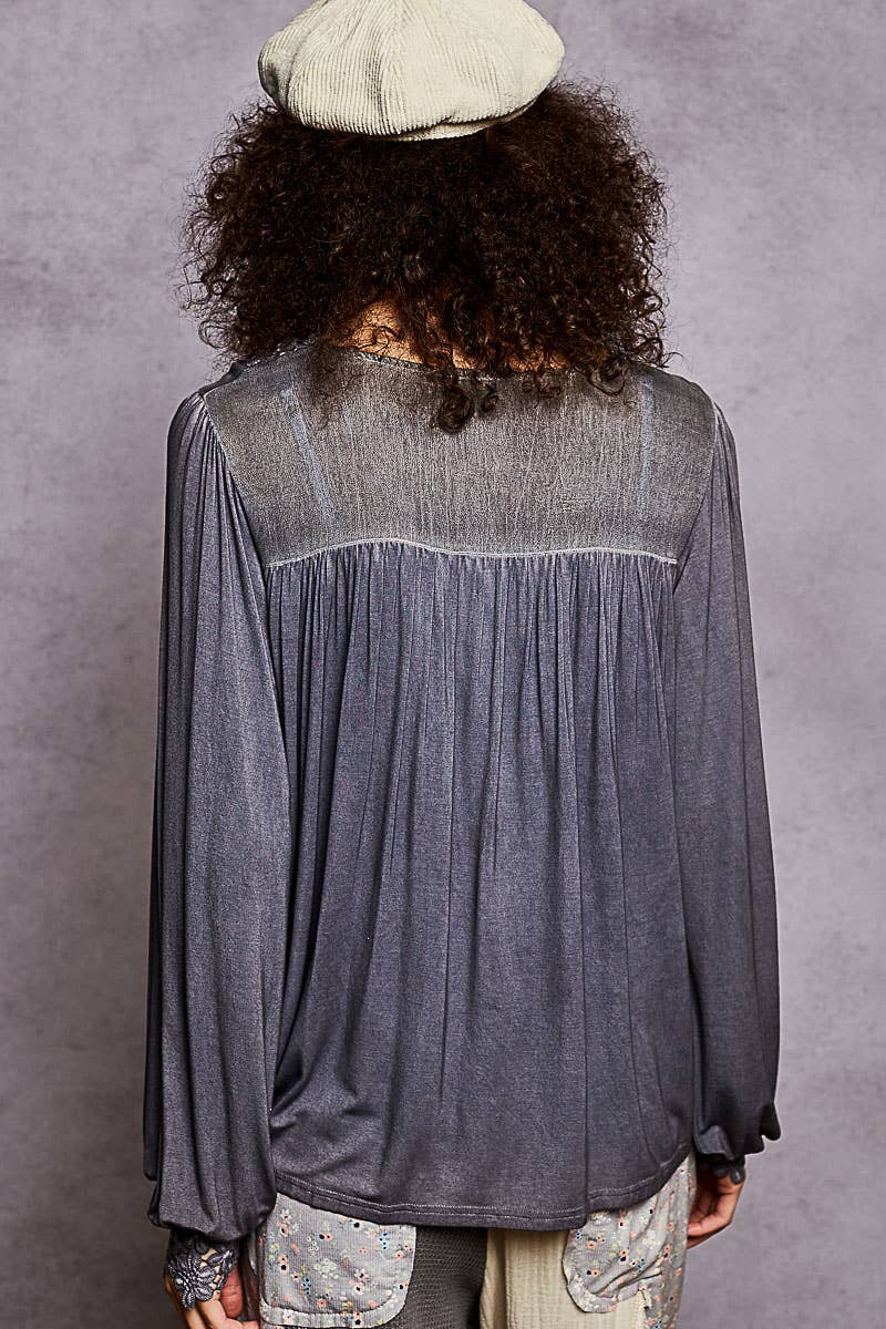 Long Sleeve Contrast Floral Lace Crochet V-Neck Top-Pol Clothing-Stuffology - Where Vintage Meets Modern, A Boutique for Real Women in Crosbyton, TX