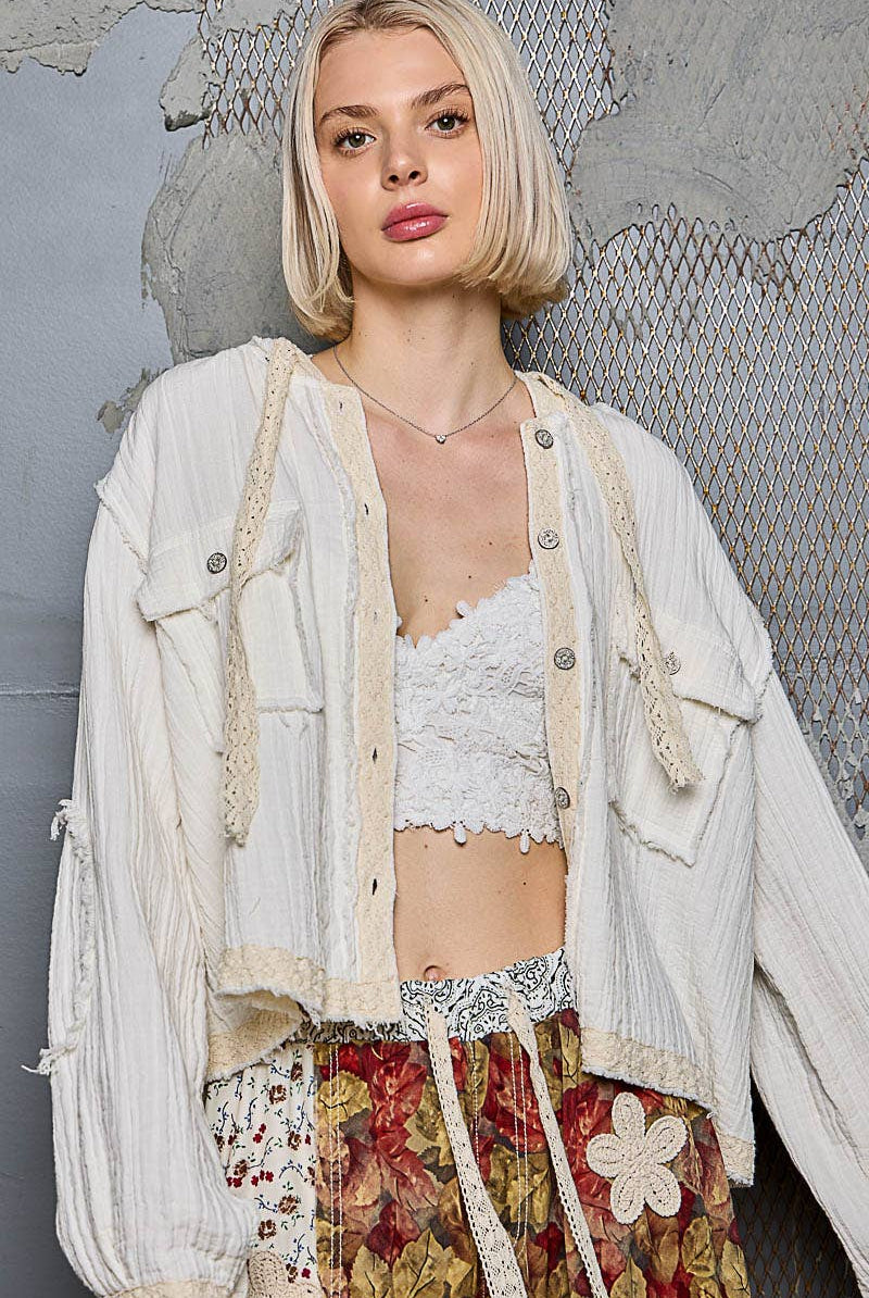 Vintage Wash Double Gauze Hoodie Jacket-Hoodie-Pol Clothing-Stuffology - Where Vintage Meets Modern, A Boutique for Real Women in Crosbyton, TX