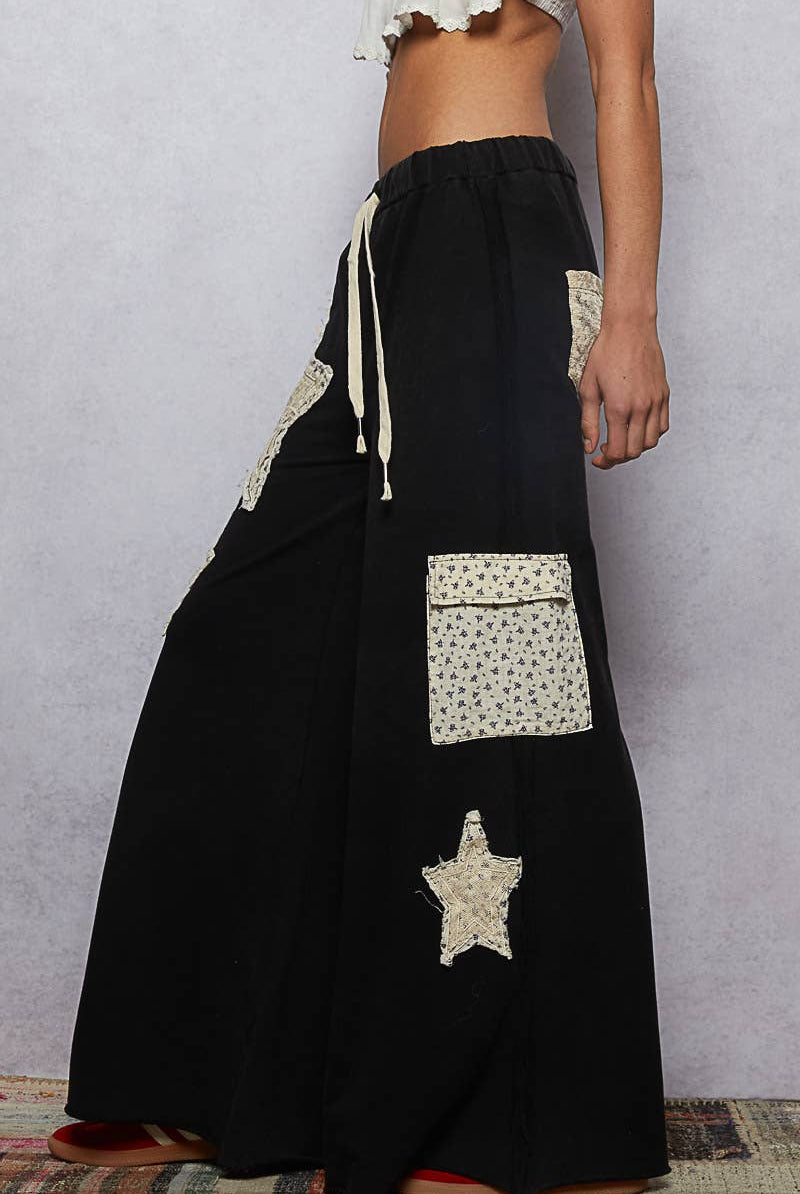 Star Patch Adjustable Waist Band Casual Pants-Pants-Pol Clothing-Stuffology - Where Vintage Meets Modern, A Boutique for Real Women in Crosbyton, TX