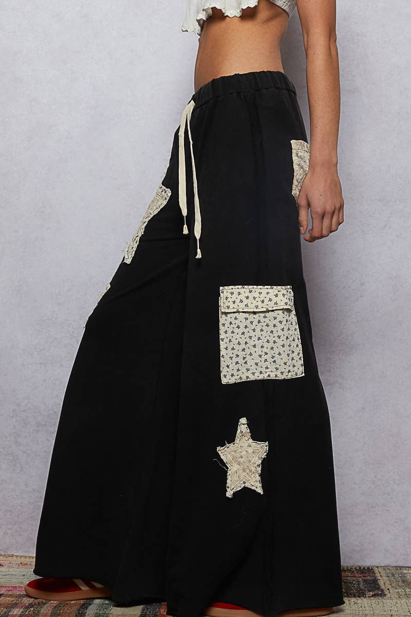 Star Patch Adjustable Waist Band Casual Pants-Pants-Pol Clothing-Stuffology - Where Vintage Meets Modern, A Boutique for Real Women in Crosbyton, TX