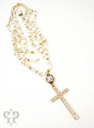 Pearl studded cross necklace with Austrian crystal-Necklaces-Pink Panache Brands-Stuffology - Where Vintage Meets Modern, A Boutique for Real Women in Crosbyton, TX
