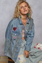 Long sleeve denim embroidery roomy fit jacket-Denim Jacket-Pol Clothing-Stuffology - Where Vintage Meets Modern, A Boutique for Real Women in Crosbyton, TX
