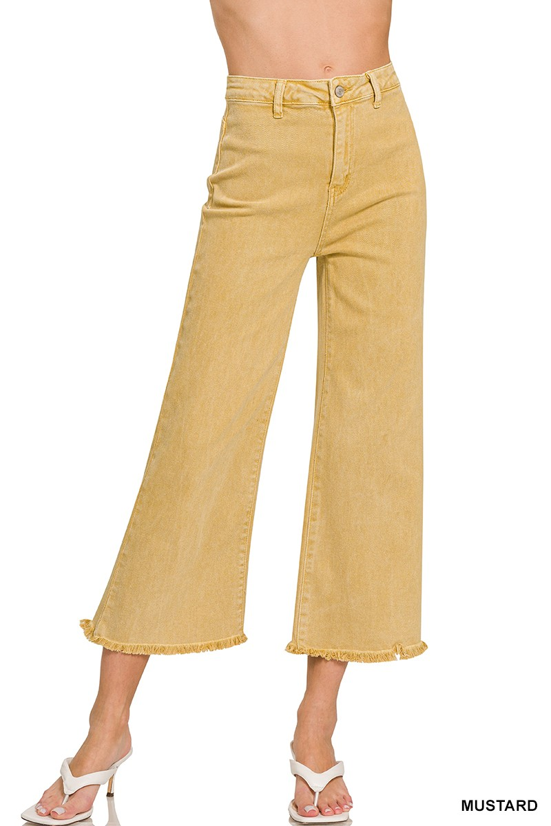 MUSTARD ACID WASHED HIGH WAIST FRAYED HEM STRAIGHT WIDE JEANS | Stuffology Boutique-Jeans-Zenana-Stuffology - Where Vintage Meets Modern, A Boutique for Real Women in Crosbyton, TX