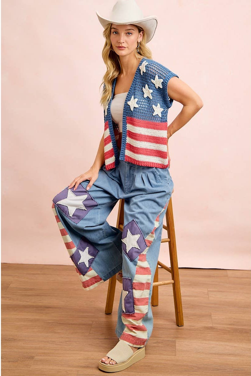 American Flag Short Sleeve Cardigan-Cardigan-BiBi-Stuffology - Where Vintage Meets Modern, A Boutique for Real Women in Crosbyton, TX