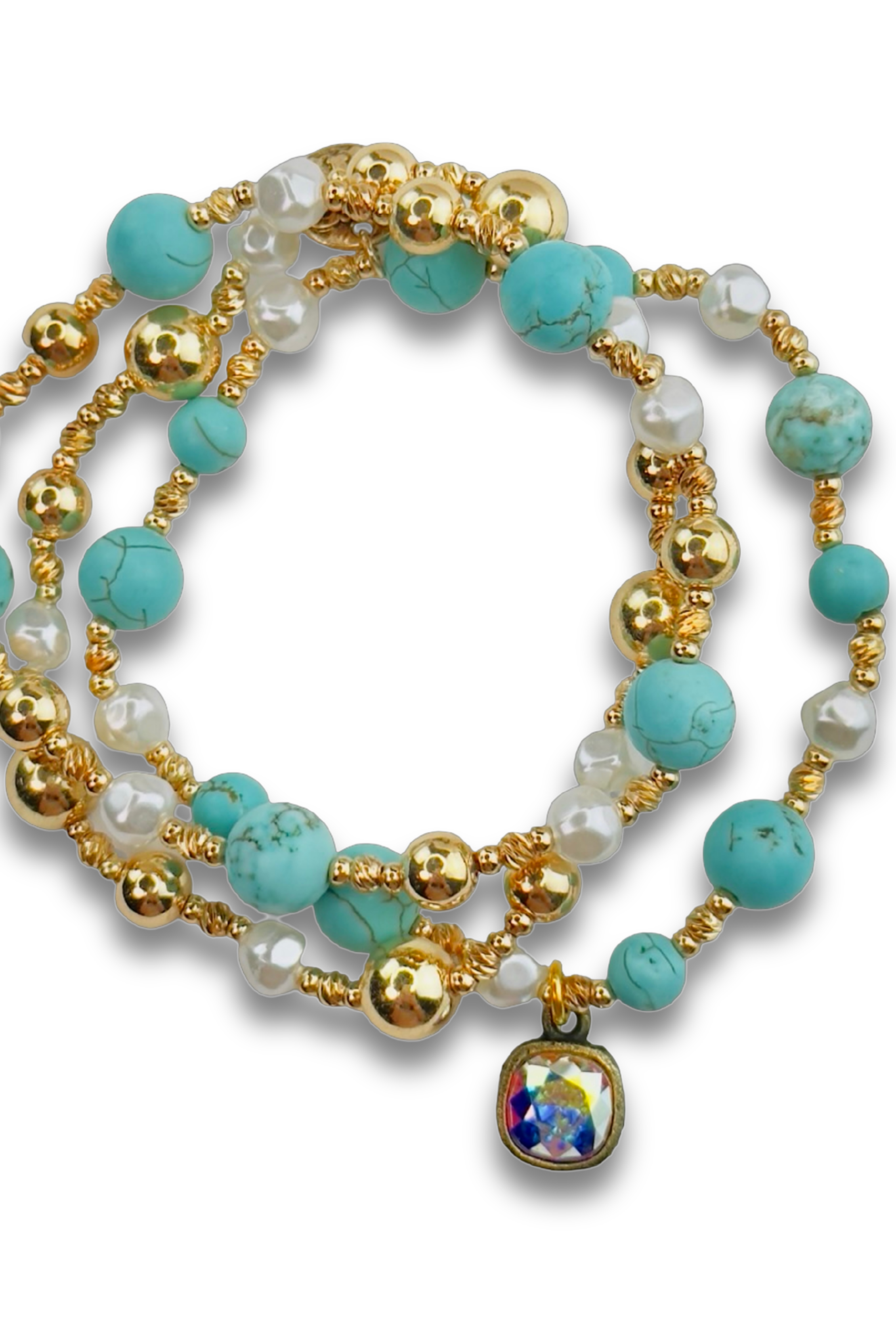 Turquoise and gold bracelet with Austrian crystal-Bracelets-Pink Panache Brands-Stuffology - Where Vintage Meets Modern, A Boutique for Real Women in Crosbyton, TX