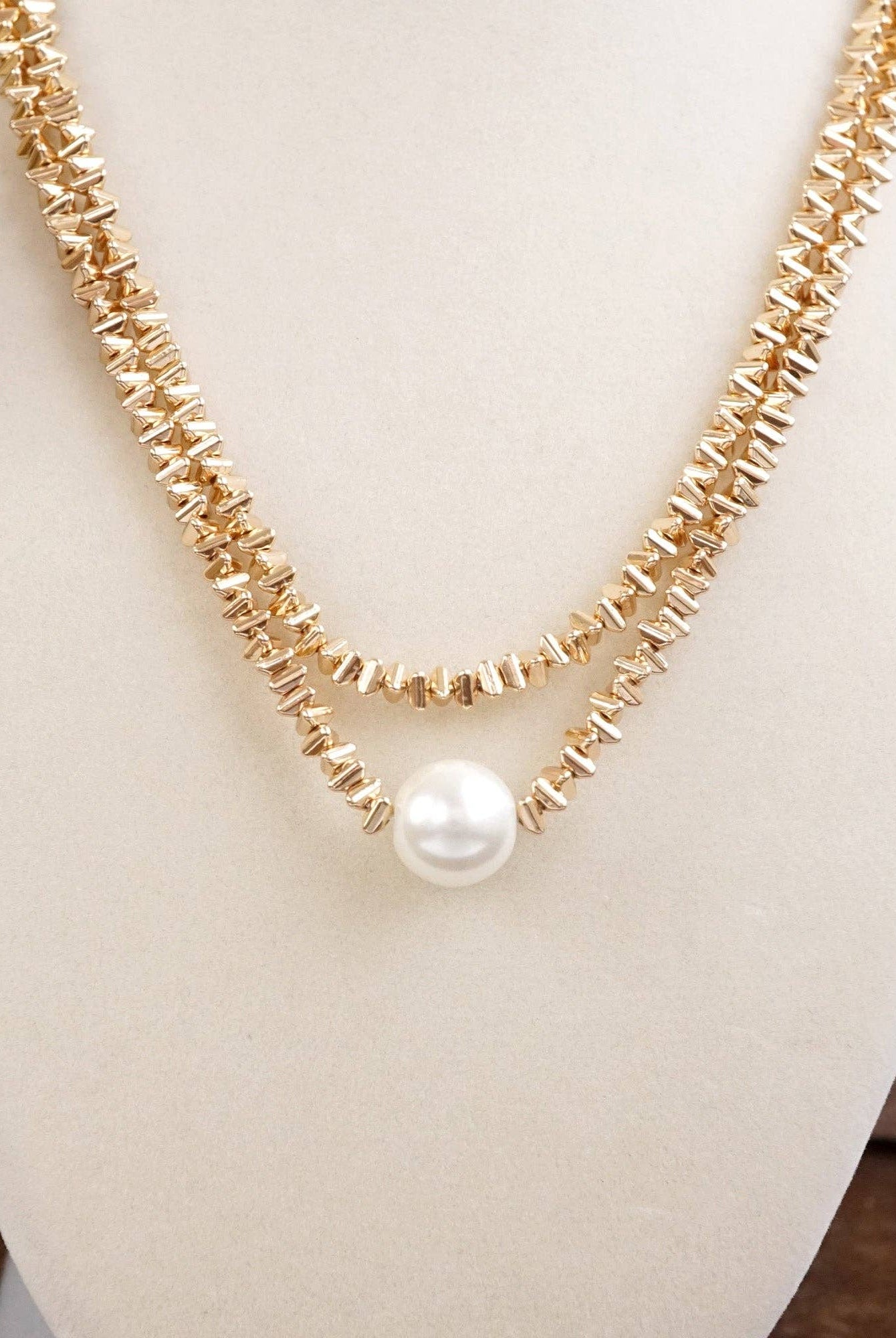 Golden Grace – Double Layer Necklace with Pearl and 3D Beads-Necklaces-PennyLine inc-Stuffology - Where Vintage Meets Modern, A Boutique for Real Women in Crosbyton, TX