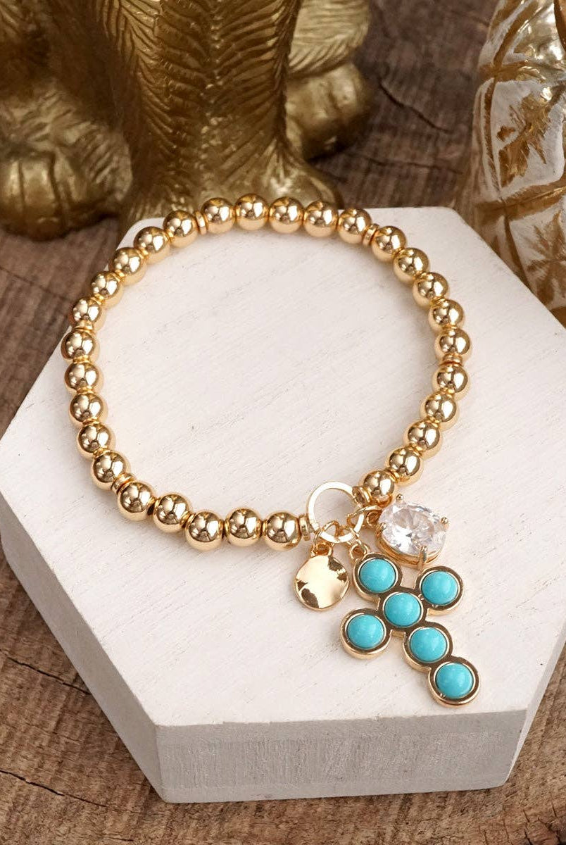 Golden Keepsakes – Charm Cluster Stretch Bracelet with Beads & Stones-Bracelets-PennyLine inc-Stuffology - Where Vintage Meets Modern, A Boutique for Real Women in Crosbyton, TX