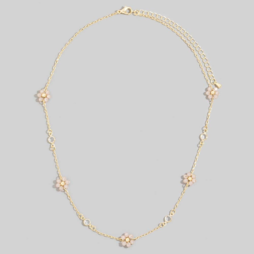 Faceted Beaded Flower Station Charms Beaded Necklace-The Looks by Fame Accessories-Stuffology - Where Vintage Meets Modern, A Boutique for Real Women in Crosbyton, TX