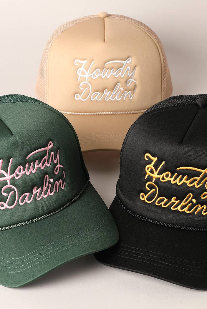 Howdy Darlin' Embroidered Mesh Back Trucker Cap | Stuffology Boutique-Hats-Fashion City-Stuffology - Where Vintage Meets Modern, A Boutique for Real Women in Crosbyton, TX