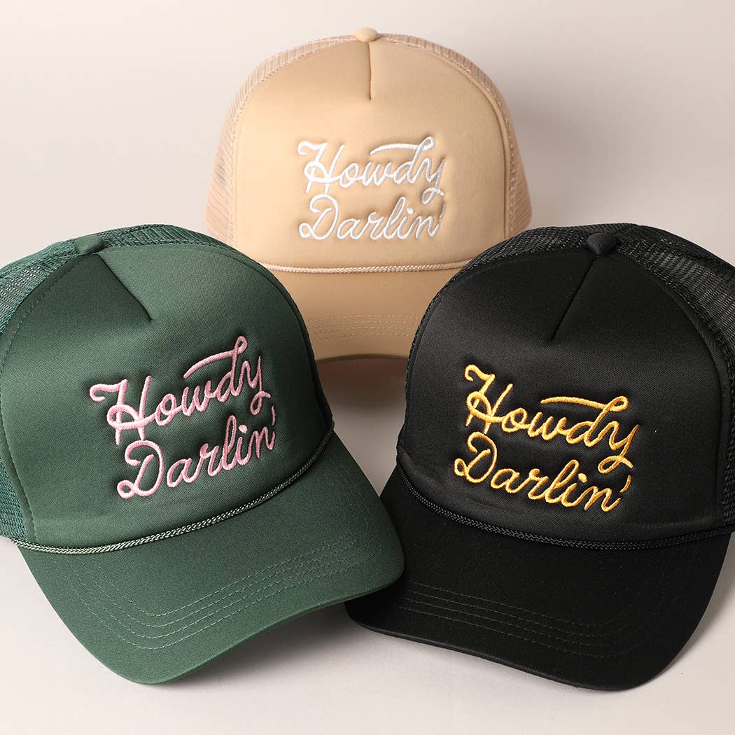 Howdy Darlin' Embroidered Mesh Back Trucker Cap | Stuffology Boutique-Hats-Fashion City-Stuffology - Where Vintage Meets Modern, A Boutique for Real Women in Crosbyton, TX