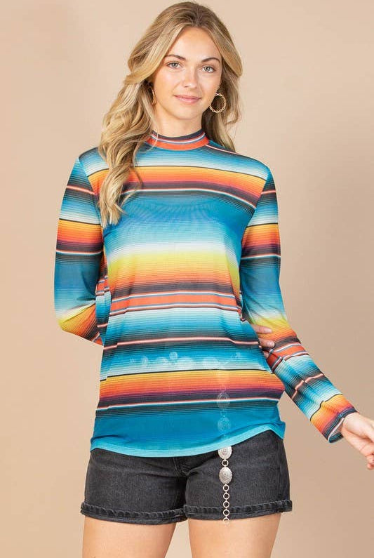 SERAPE PRINT SEMI SHEER MESH TOP-MESH TOP-Avery-Stuffology - Where Vintage Meets Modern, A Boutique for Real Women in Crosbyton, TX