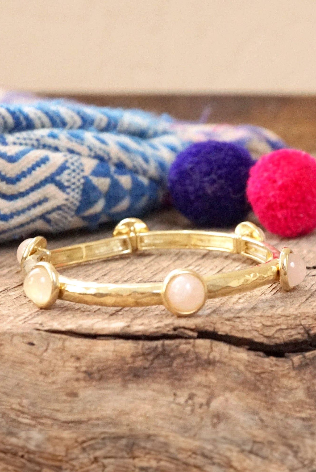 Jeweled Golden Bangle with semi precious stone dots-Bracelets-PennyLine inc-Stuffology - Where Vintage Meets Modern, A Boutique for Real Women in Crosbyton, TX