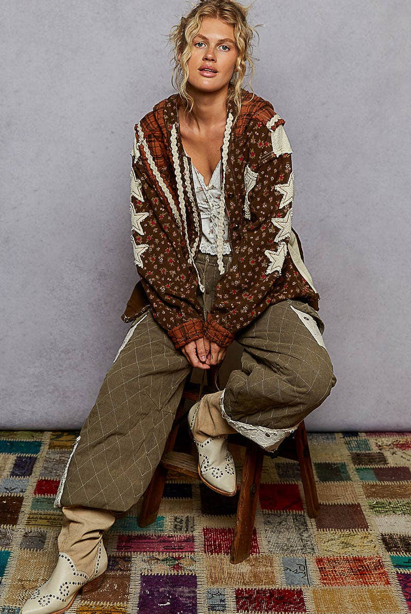 POL Clothing - Star Patch Hoodie Jacket-Hoodie-Pol Clothing-Stuffology - Where Vintage Meets Modern, A Boutique for Real Women in Crosbyton, TX