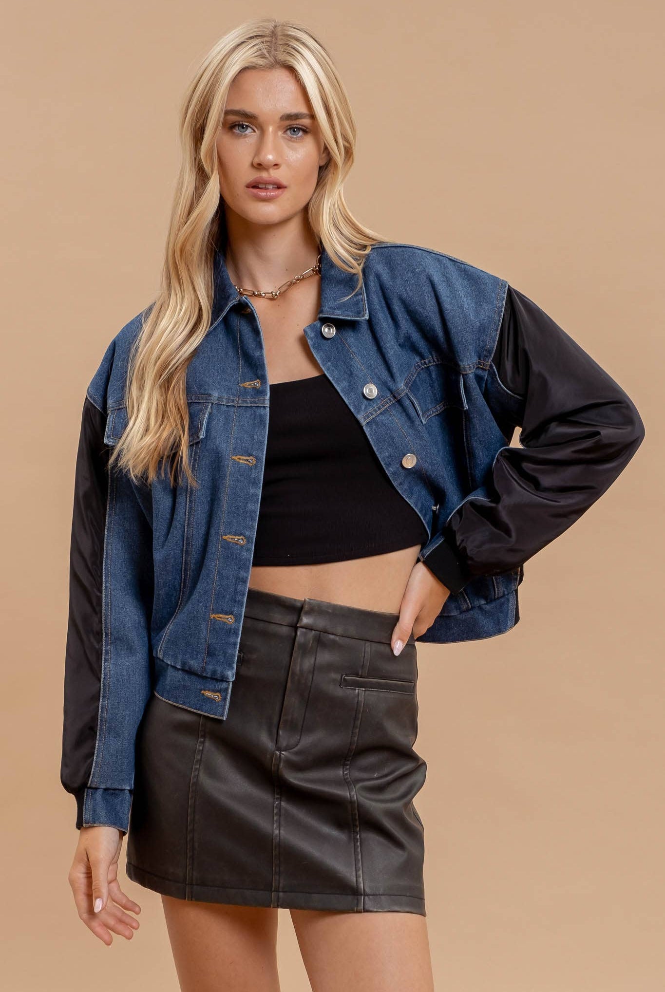 CONTRAST DROP SHOULDER DENIM JACKET-Denim Jacket-Blu Pepper-Stuffology - Where Vintage Meets Modern, A Boutique for Real Women in Crosbyton, TX