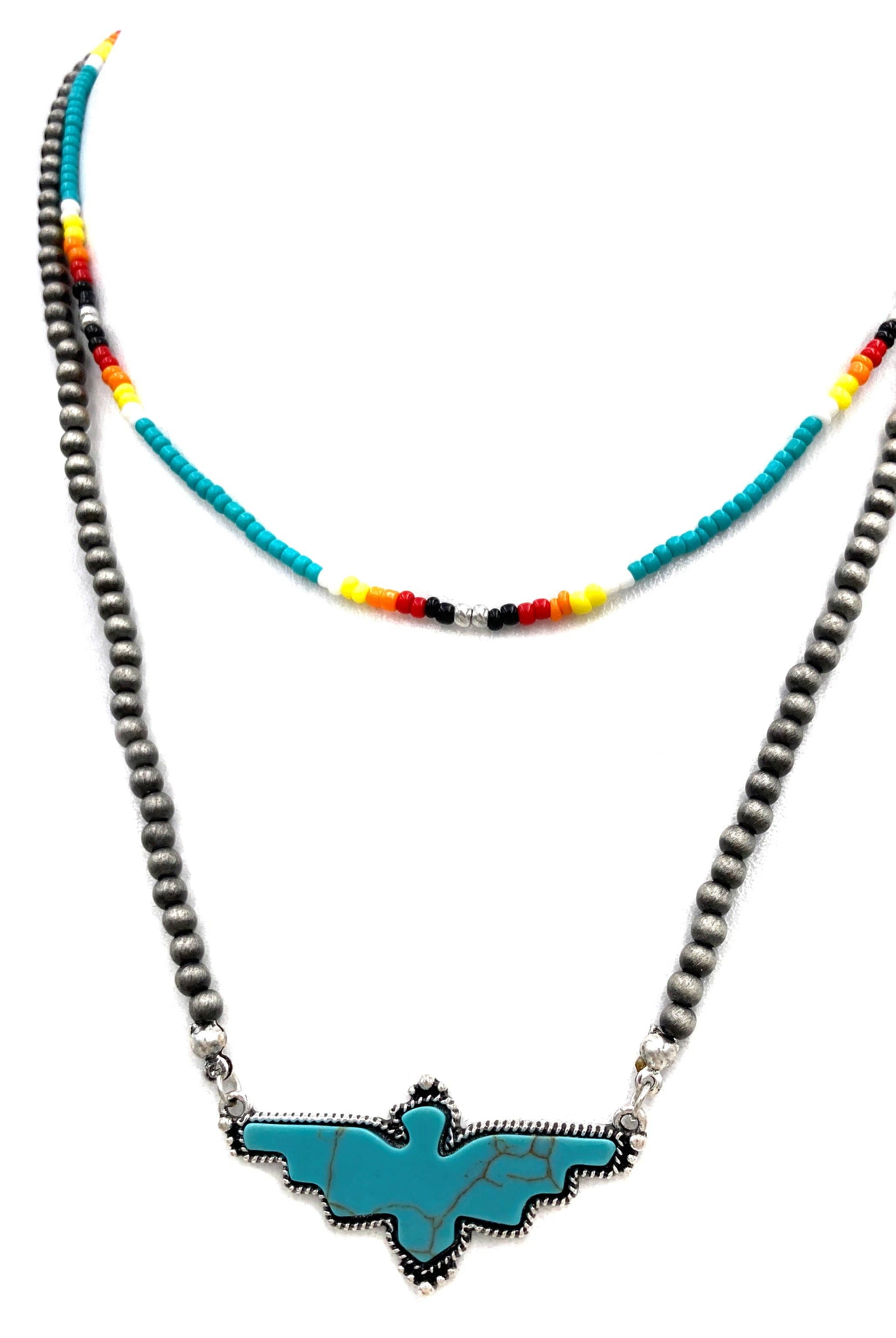 Turquoise Bead Navajo Thunderbird Pendant Necklace-Necklaces-Lunar Deer-Stuffology - Where Vintage Meets Modern, A Boutique for Real Women in Crosbyton, TX