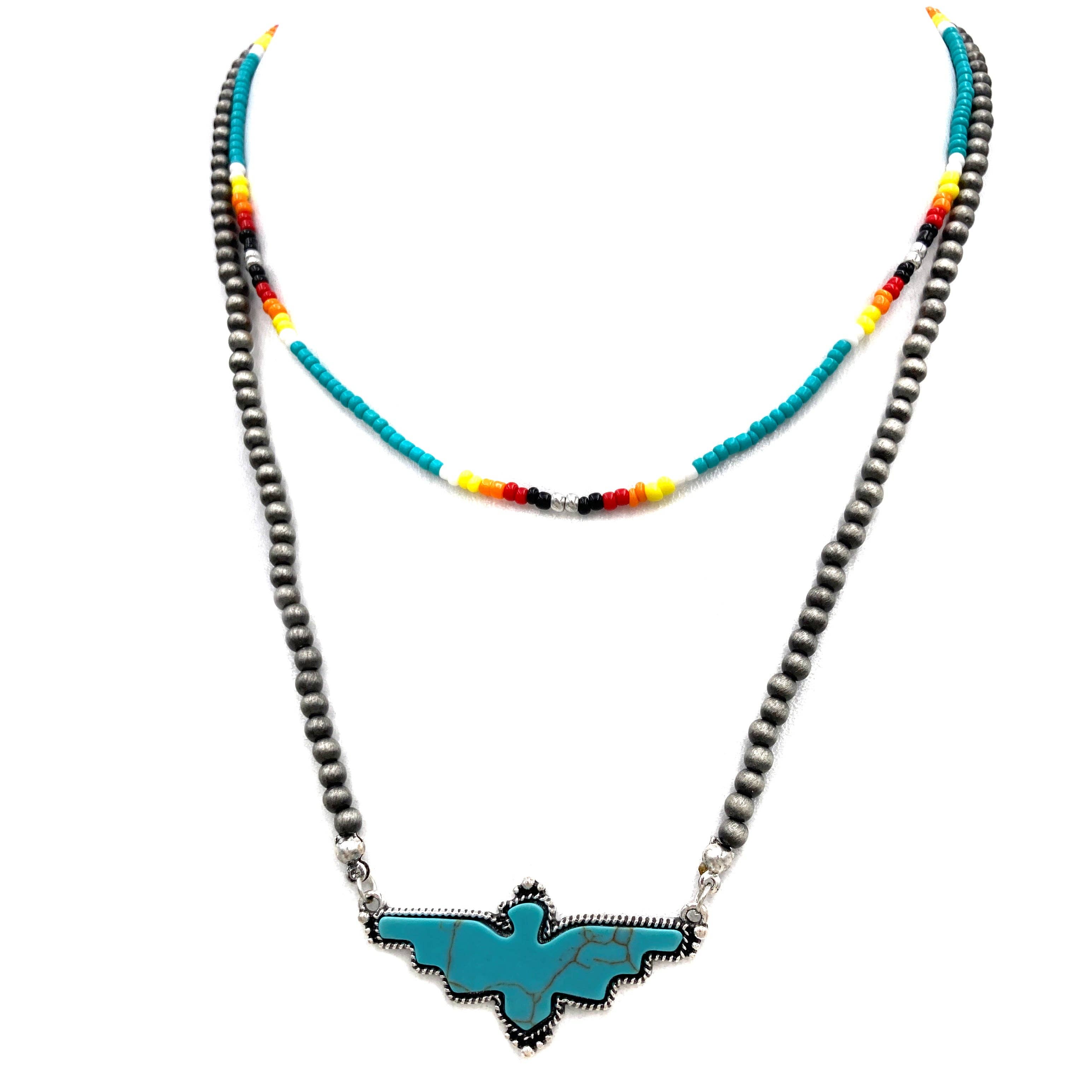 Turquoise Bead Navajo Thunderbird Pendant Necklace-Lunar Deer-Stuffology - Where Vintage Meets Modern, A Boutique for Real Women in Crosbyton, TX