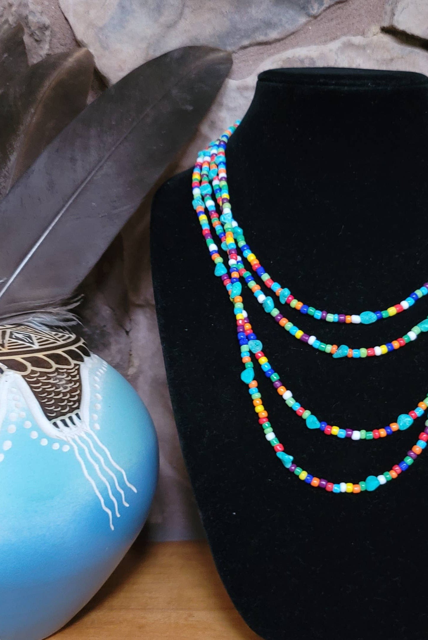 Native American made Turquoise, glass bead necklace-Horse Spirit Studio-Stuffology - Where Vintage Meets Modern, A Boutique for Real Women in Crosbyton, TX