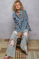 Long sleeve denim embroidery roomy fit jacket-Denim Jacket-Pol Clothing-Stuffology - Where Vintage Meets Modern, A Boutique for Real Women in Crosbyton, TX
