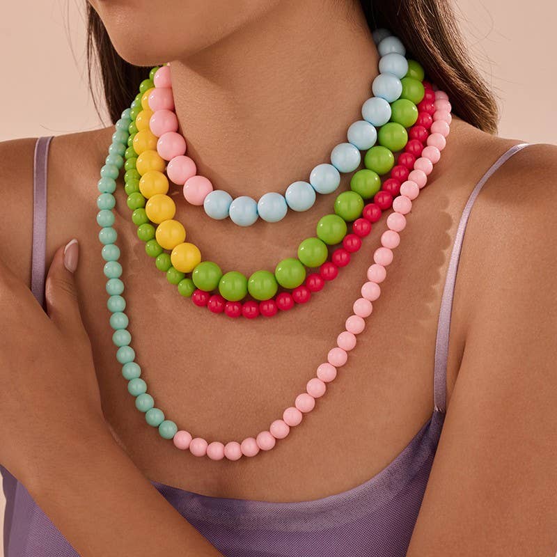 Multi Resin Beaded layered Necklaces | 40NK9756-Necklaces-JOSSLYN by wall to wall-Stuffology - Where Vintage Meets Modern, A Boutique for Real Women in Crosbyton, TX