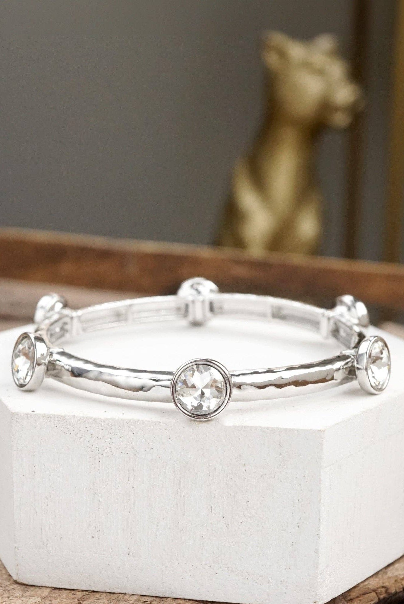 Sparkly clear crystals bangle in Gold Or Silver Tone-Bracelets-PennyLine inc-Stuffology - Where Vintage Meets Modern, A Boutique for Real Women in Crosbyton, TX