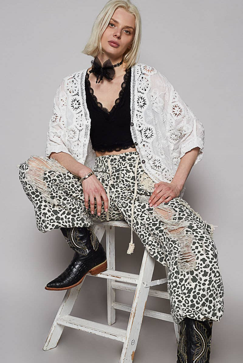 V-neck crochet woven roomy fit cardigan top-Gauze Cardigan-Pol Clothing-Stuffology - Where Vintage Meets Modern, A Boutique for Real Women in Crosbyton, TX