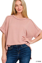 Corded Rib Short Cuff Sleeve Raw Edge Top-TOP-Stuffology Boutique-Stuffology - Where Vintage Meets Modern, A Boutique for Real Women in Crosbyton, TX