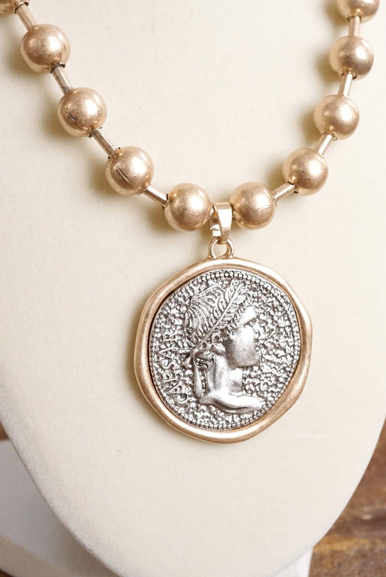 Coin Chunky Ball Chain Statement Necklace – Gold and Silver Tone-Necklaces-PennyLine inc-Stuffology - Where Vintage Meets Modern, A Boutique for Real Women in Crosbyton, TX