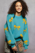 POL Clothing Round Neck Bow Sweater-Sweaters-Pol Clothing-Stuffology - Where Vintage Meets Modern, A Boutique for Real Women in Crosbyton, TX