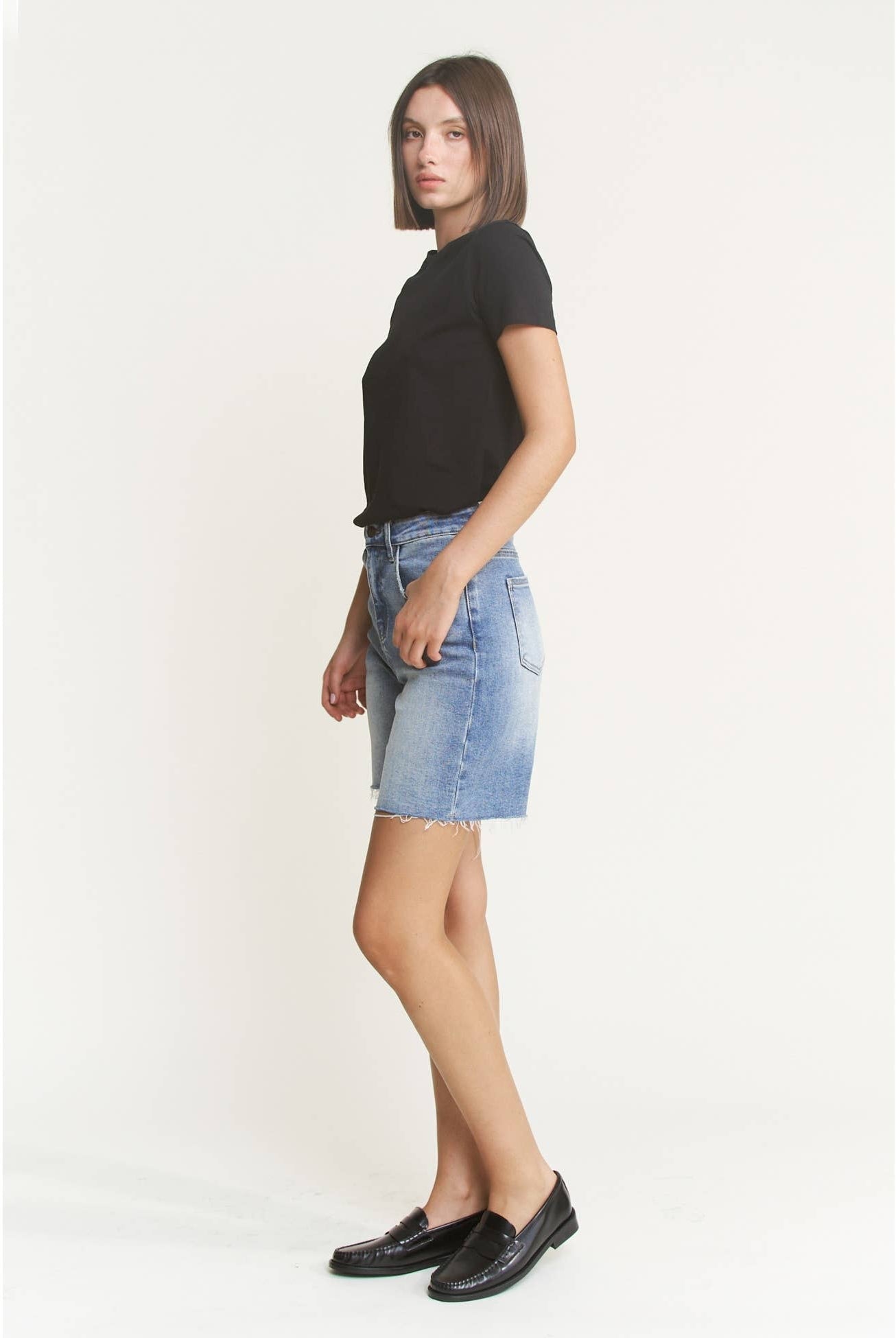 High Waist Bermuda Mica Denim Shorts-Shorts-Mica Denim-Stuffology - Where Vintage Meets Modern, A Boutique for Real Women in Crosbyton, TX