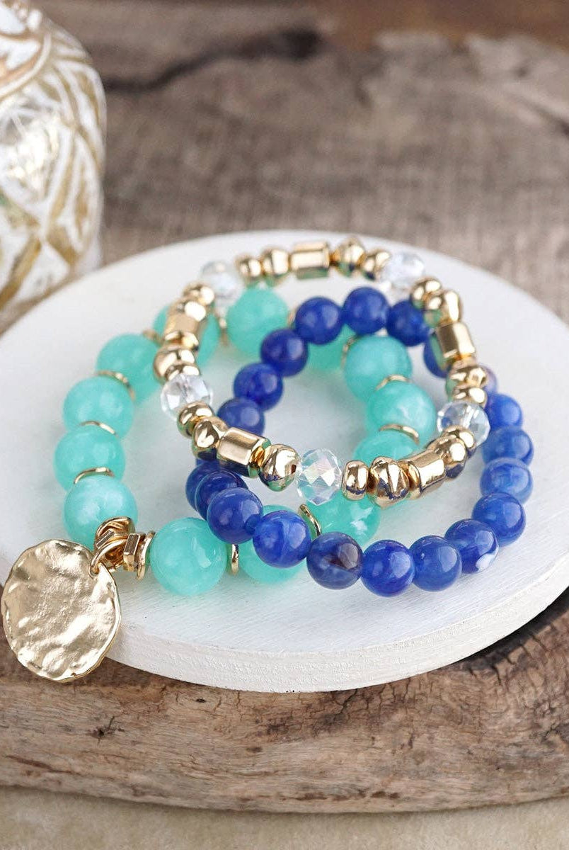 Gilded Sorbet Stack – Set of 3 Stretchy Beaded Summer Bracelets-Bracelets-PennyLine inc-Stuffology - Where Vintage Meets Modern, A Boutique for Real Women in Crosbyton, TX