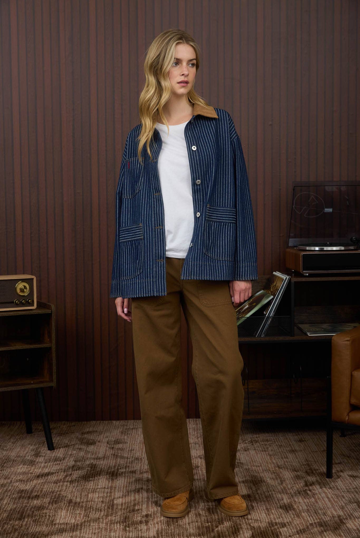 DENIM PINSTRIPE CORDUROY COLLAR JACKET-Denim Jacket-J.O.A-Stuffology - Where Vintage Meets Modern, A Boutique for Real Women in Crosbyton, TX