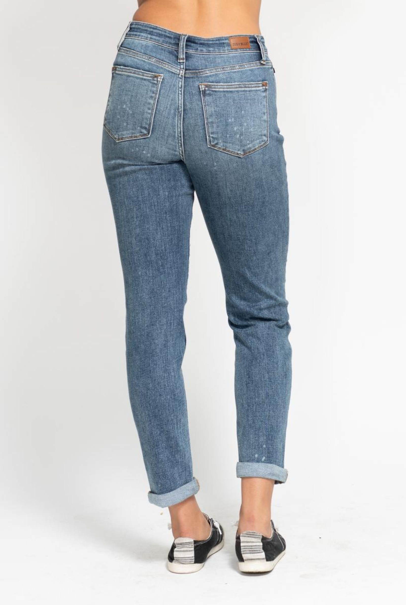 Judy Blue High Rise Bleach Splash Boyfriend Jean /Stuffology Boutique-Jeans-JUDY BLUE-Stuffology - Where Vintage Meets Modern, A Boutique for Real Women in Crosbyton, TX