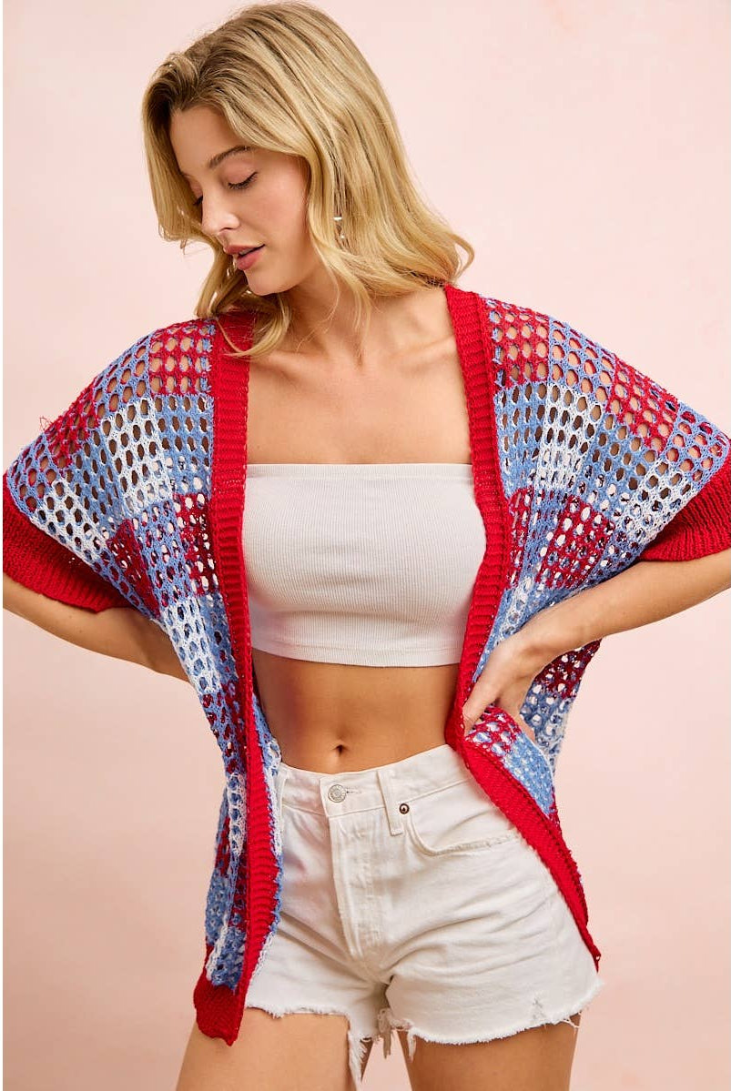 Checker Board Open Knit Cardigan-Cardigan-BiBi-Stuffology - Where Vintage Meets Modern, A Boutique for Real Women in Crosbyton, TX