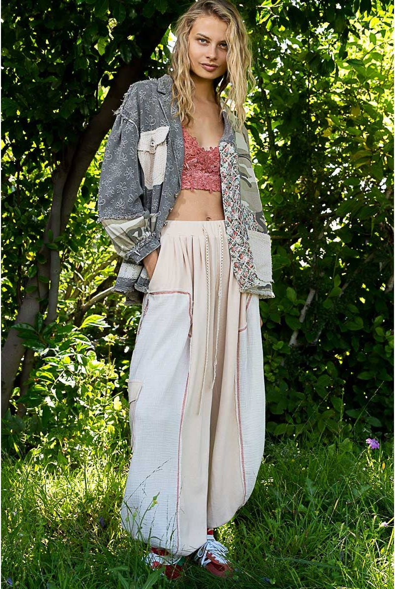 Oversized balloon sleeve camo pattern twill jacket-Jackets-Pol Clothing-Stuffology - Where Vintage Meets Modern, A Boutique for Real Women in Crosbyton, TX