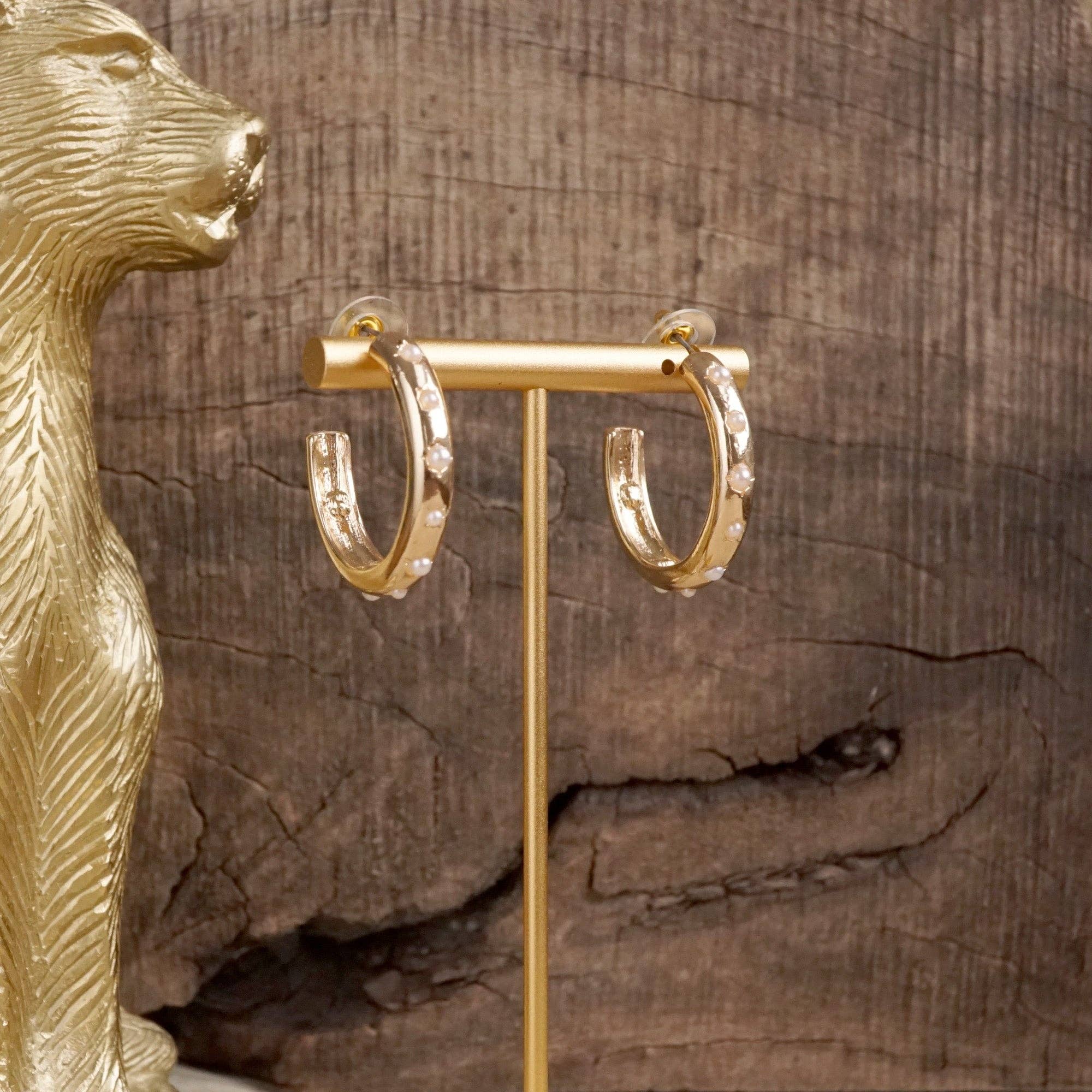 Classic Bubble Hoops – Gold with Crystal, Pearl, or Turquoise-Earrings-PennyLine inc-Stuffology - Where Vintage Meets Modern, A Boutique for Real Women in Crosbyton, TX