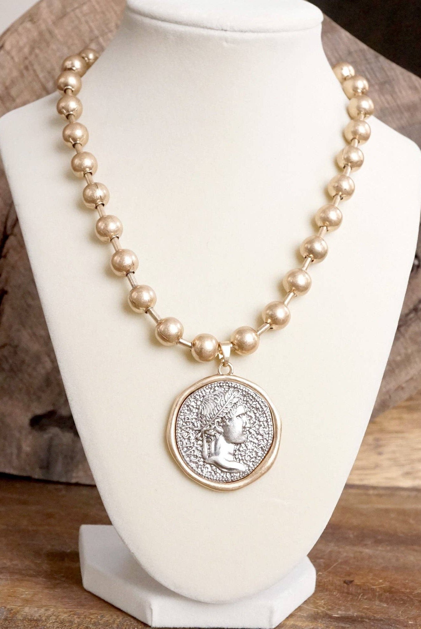 Coin Chunky Ball Chain Statement Necklace – Gold and Silver Tone-Necklaces-PennyLine inc-Stuffology - Where Vintage Meets Modern, A Boutique for Real Women in Crosbyton, TX