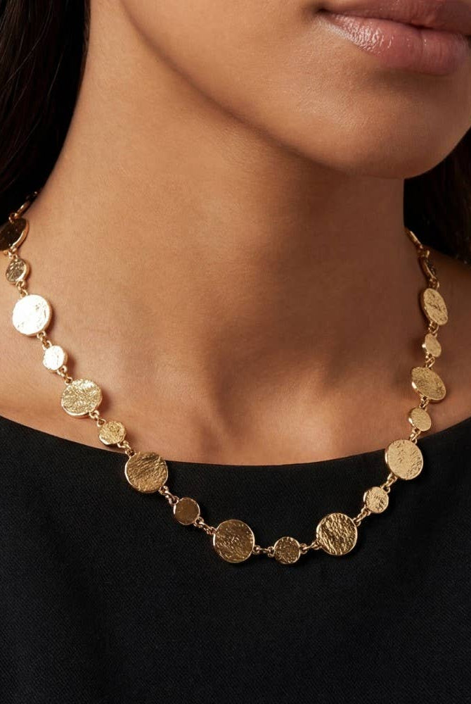 Metallic Hammered Coins Chain Necklace-Necklaces-The Looks by Fame Accessories-Stuffology - Where Vintage Meets Modern, A Boutique for Real Women in Crosbyton, TX