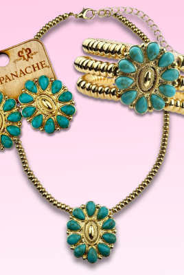 Turquoise and 18k gold dipped concho earring-Earrings-Pink Panache Brands-Stuffology - Where Vintage Meets Modern, A Boutique for Real Women in Crosbyton, TX