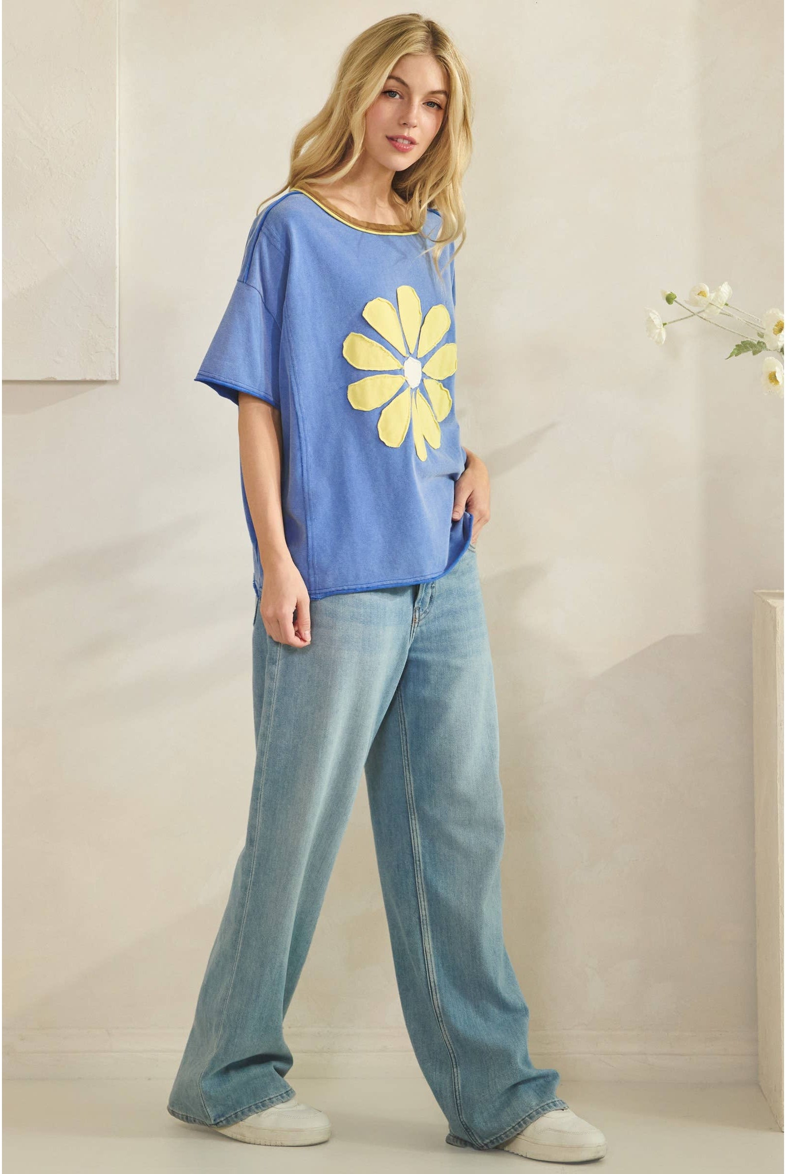 Daisy Applique Tee-Vintage Wash Tee-Sage + Fig-Stuffology - Where Vintage Meets Modern, A Boutique for Real Women in Crosbyton, TX