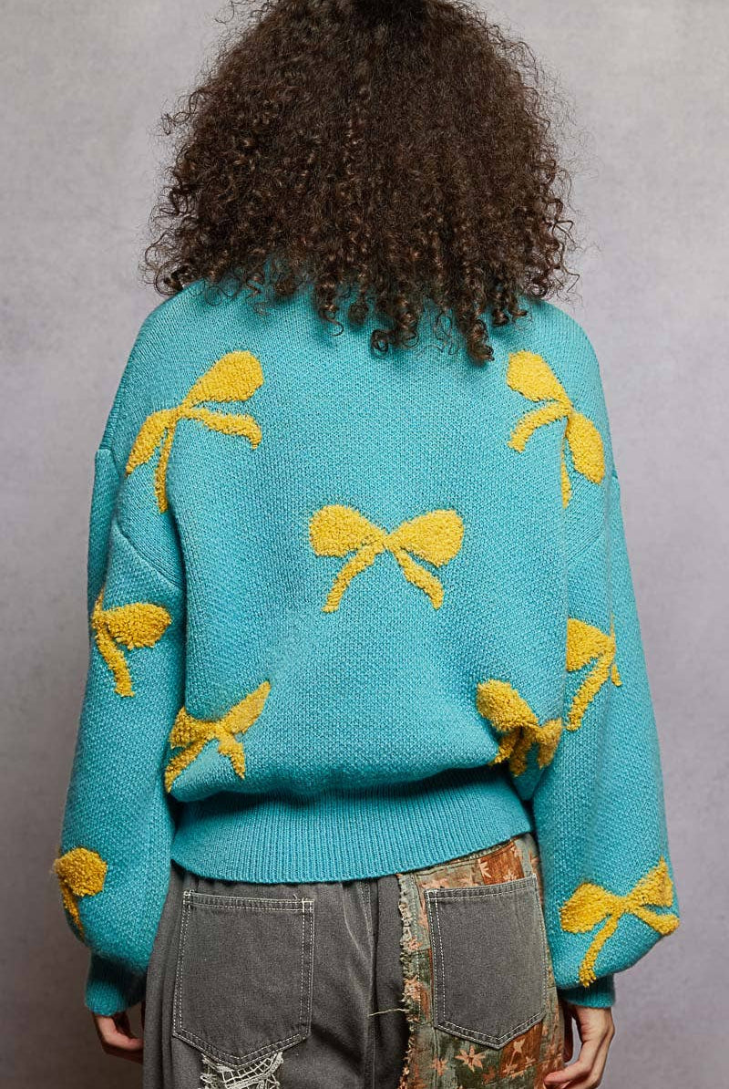 POL Clothing Round Neck Bow Sweater-Sweaters-Pol Clothing-Stuffology - Where Vintage Meets Modern, A Boutique for Real Women in Crosbyton, TX