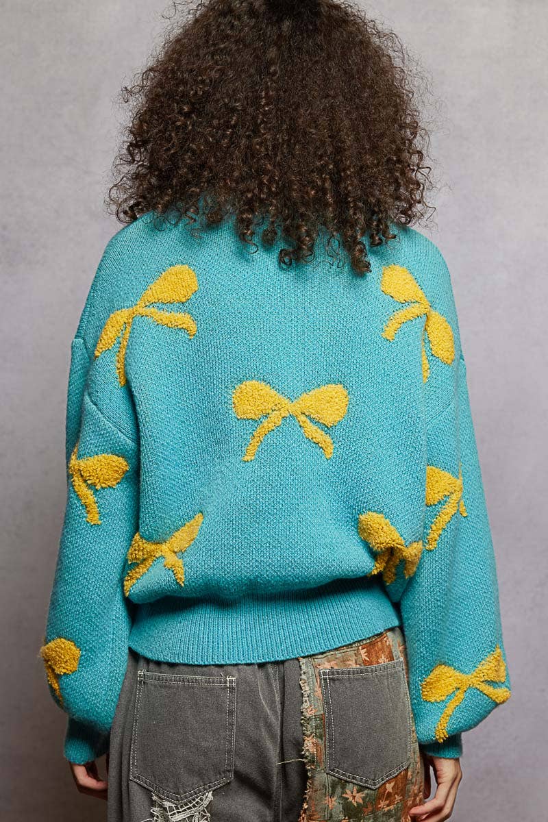 POL Clothing Round Neck Bow Sweater-Sweaters-Pol Clothing-Stuffology - Where Vintage Meets Modern, A Boutique for Real Women in Crosbyton, TX