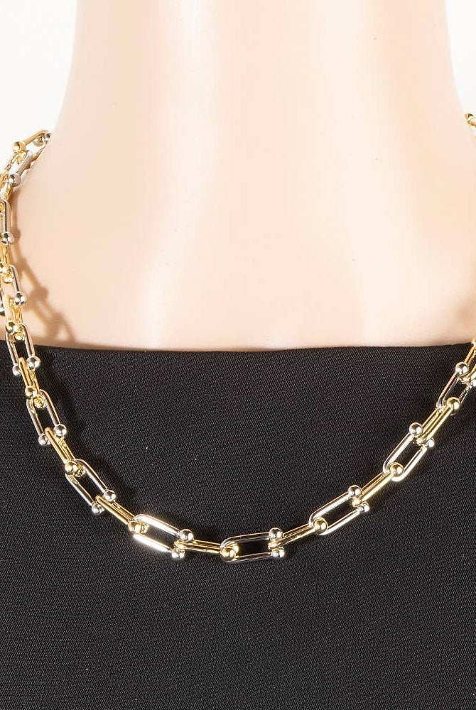 Two Tone U Chain Link Necklace-The Looks by Fame Accessories-Stuffology - Where Vintage Meets Modern, A Boutique for Real Women in Crosbyton, TX