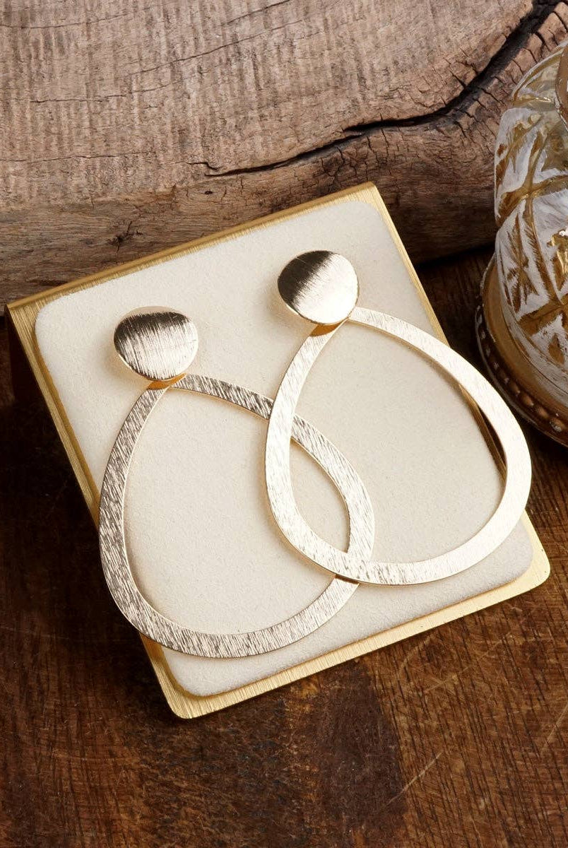 Teardrop Shape Statement Earrings – Gold Tone-PennyLine inc-Stuffology - Where Vintage Meets Modern, A Boutique for Real Women in Crosbyton, TX
