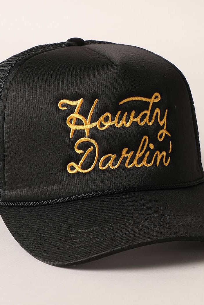 Howdy Darlin' Embroidered Mesh Back Trucker Cap | Stuffology Boutique-Hats-Fashion City-Stuffology - Where Vintage Meets Modern, A Boutique for Real Women in Crosbyton, TX